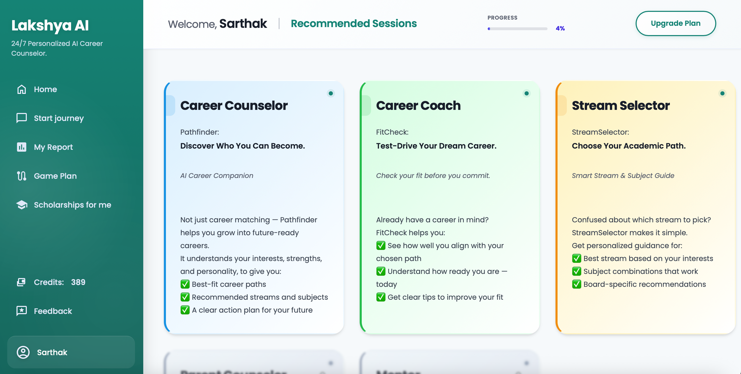 Lakshya AI personalised dashboard preview